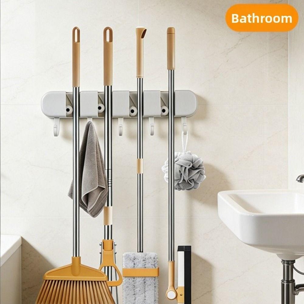 Wall Mounted Mop Clip Automatic Adjustable Broom Mop Holder Durable Broom Hanger  Bathroom