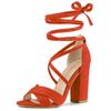 Allegra K Women's Lace-Up Sandals with Crisscross Front and Block Heel, Orange, Size 24.0 Cm