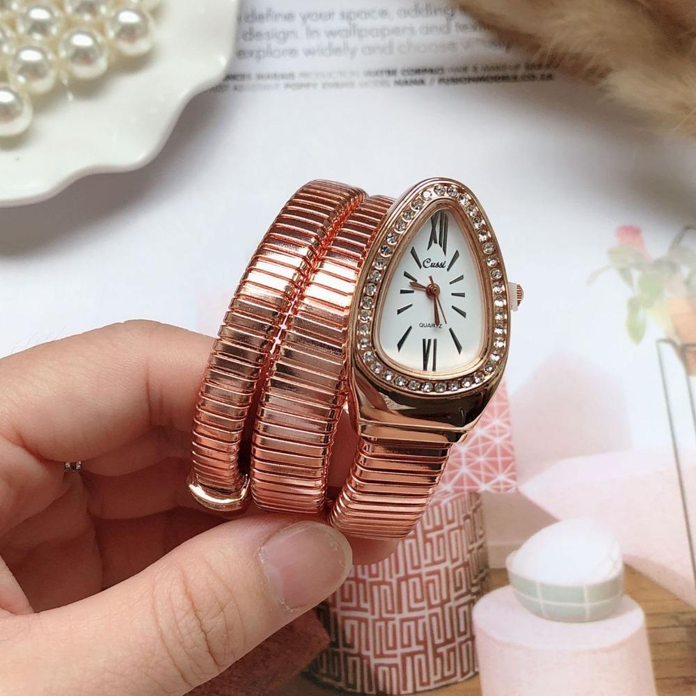 Кварцевые наручные часы из нержавеющей стали, элегантные часы-змея, браслет, модные женские кварцевые часы для женщин