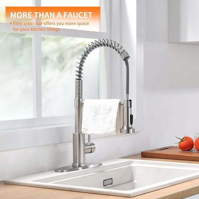Double Spring Two-Way Deck Mount Design Kitchen Sink Faucet with Pull-Out Spray