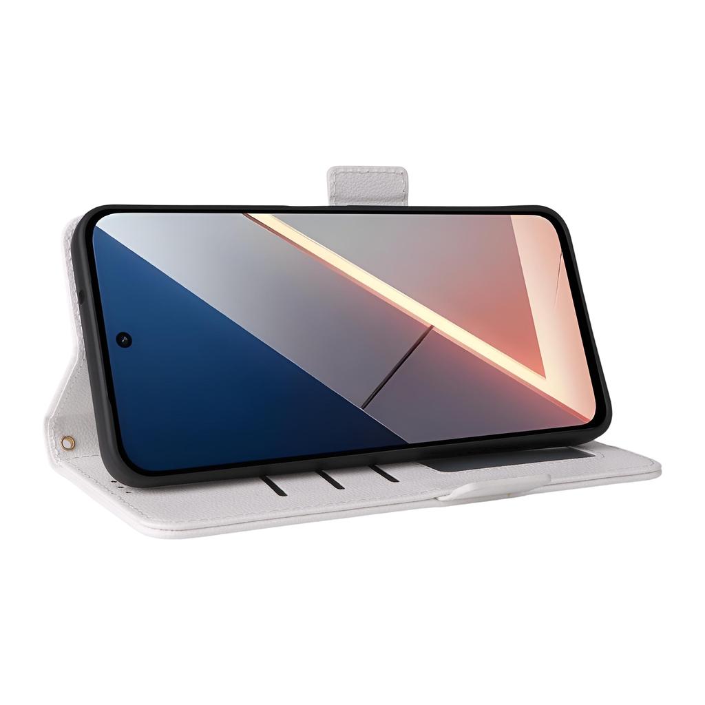 Для Xiaomi Poco M7 Plus 5G/Poco M7 4G (169 мм) Чехол-книжка из кожи с текстурой личи и ремешком на запястье