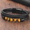 Genuine Leather Stainless Steel Bracelet Tiger Eye Natural Stone Bracelet Men's Versatile Braided Personalized Hand Jewelry