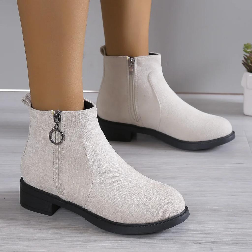 British Square Heel Ankle Boots Suede Side Zipper Short Boots Retro Women's Large Size Shoes Botas De Mujer 2025