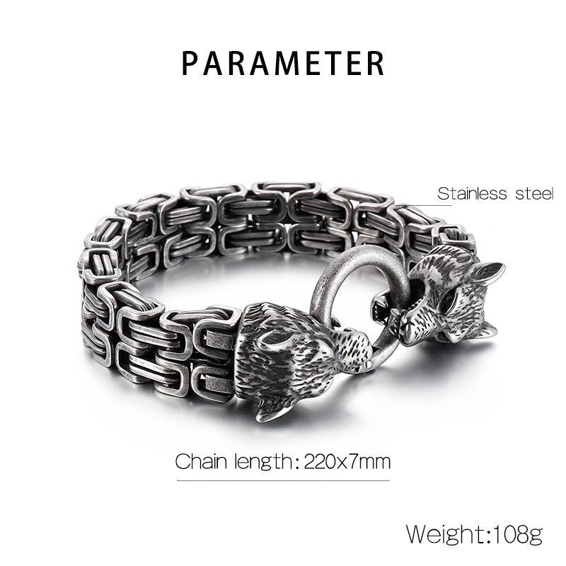 Браслет из нержавеющей стали Nordic Viking с двойной головой волка, мужской ретро-панк