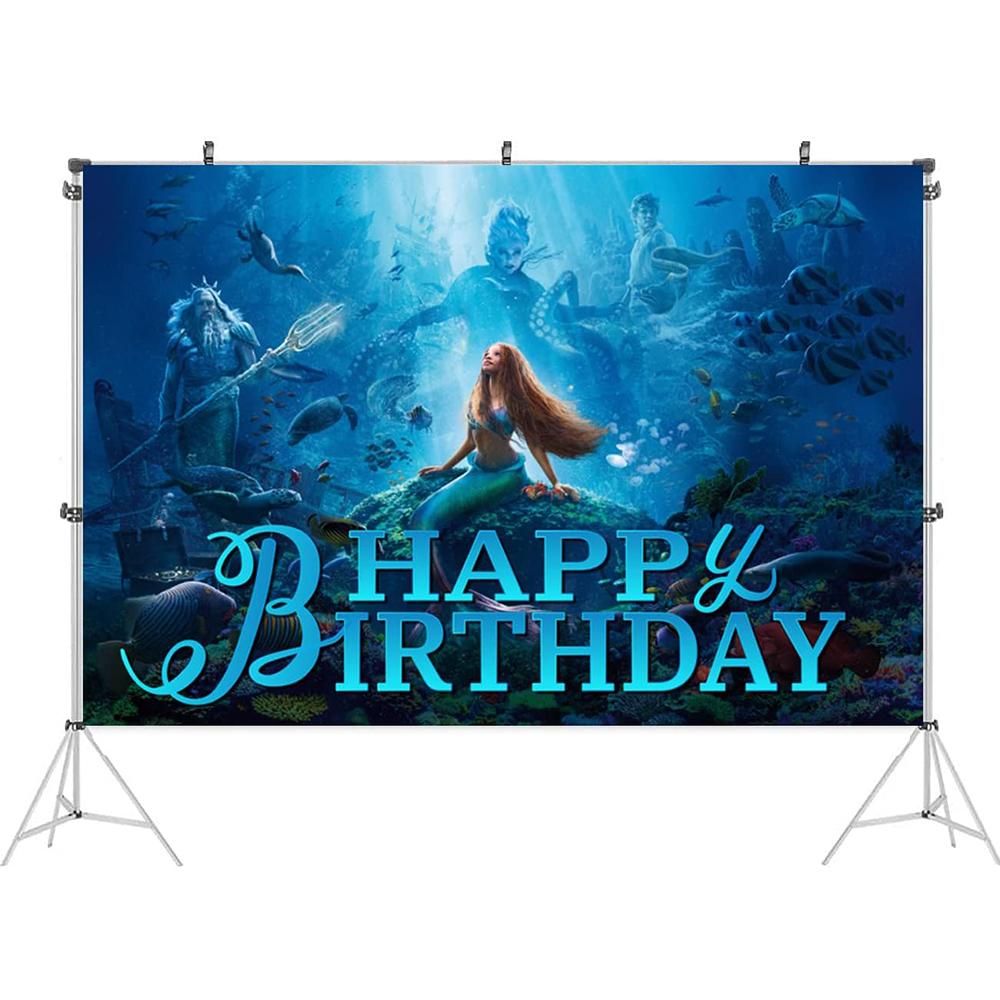New 5 X 3.3ft The Little Black Mermaid Backdrop Photo Prop for Party Decor