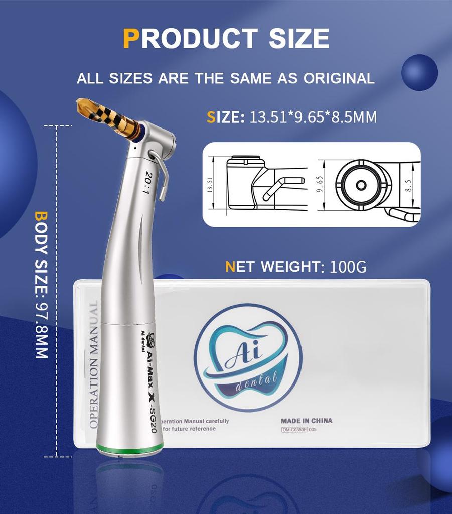 Зубной имплантат AI-X-SG20 20:1 угловой наконечник с внешним распылителем охлаждающей воды, без оптики