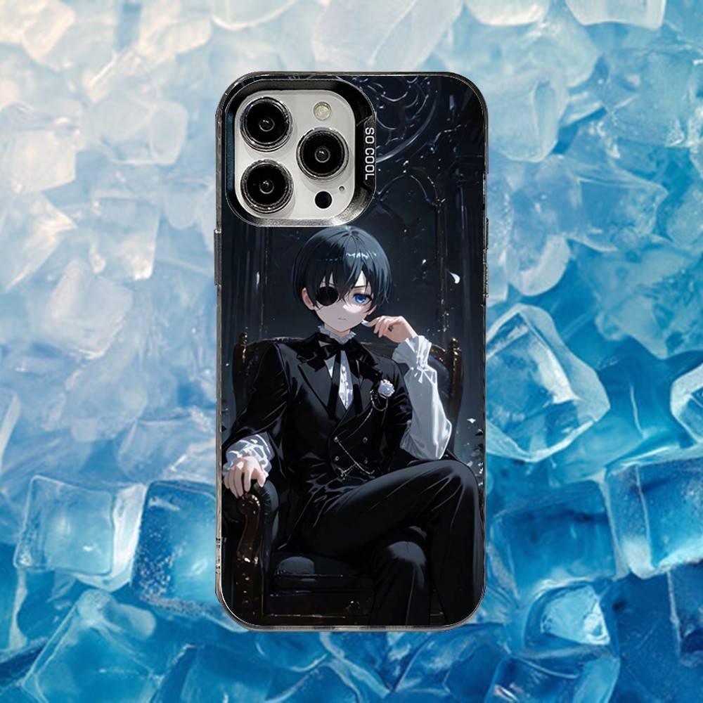 Черный аниме чехол B-Butler для iPhone 16,15,14,13,12,11,Mini,Pro,SE,MAX Белый матовый противоударный чехол