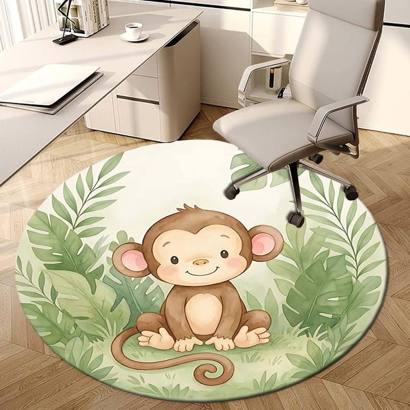 1PC Monkey Jungle Non-Slip Floor Round carpet, Office, family, bedroom, Large Area Rug Indoor Rugs, Durable Polyester-Z0417
