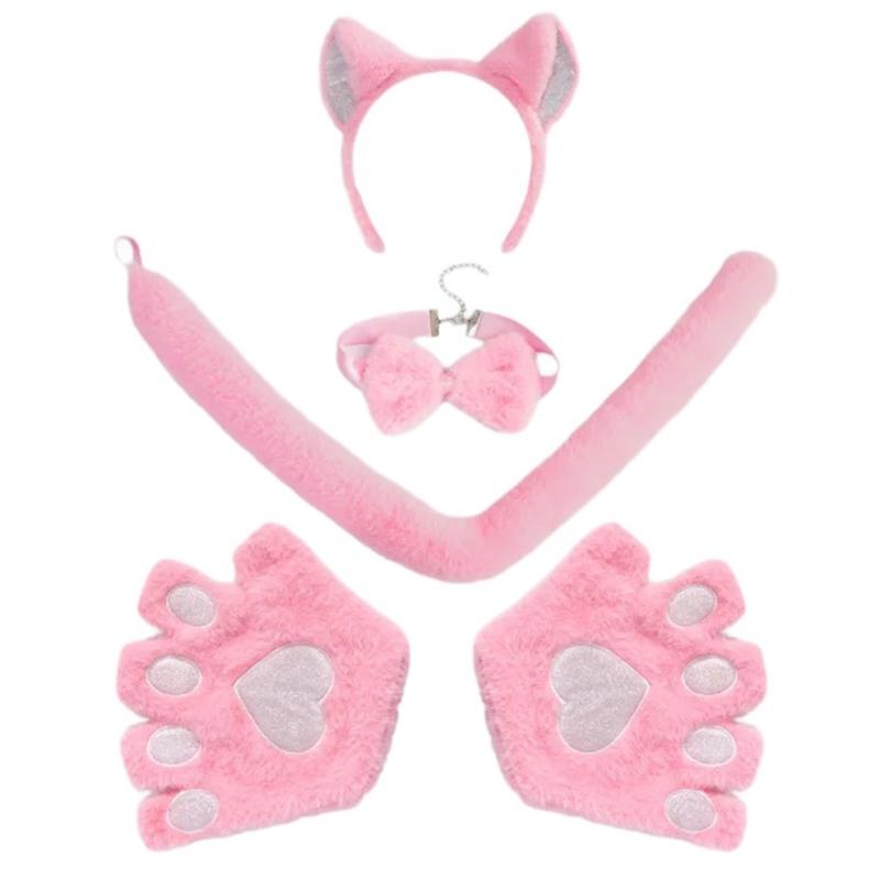 Cats Ears Headbands with Tail Cats Tail,Glove Bowtie Halloween Cosplays Costume