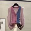 Women's Knitted Vest V-Neck Vintage Outerwears Fashion Sleeveless Waistcoat Casual Youthful Clothes Button Female Sweater