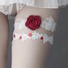 Rhinestones Stretch Red Rose Flower Garters Embroidered Stretch Garter Lace Leg Ring Set Lace