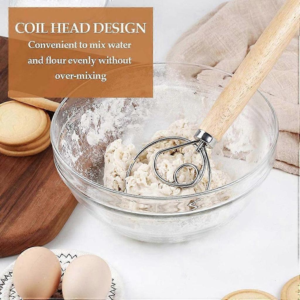 3 Pack Danish Dough Whisk Bread Mixer,Dutch Whisk with Dough Scraper for Bread,Pastry or Pizza Dough,Sourdough Bread,Etc
