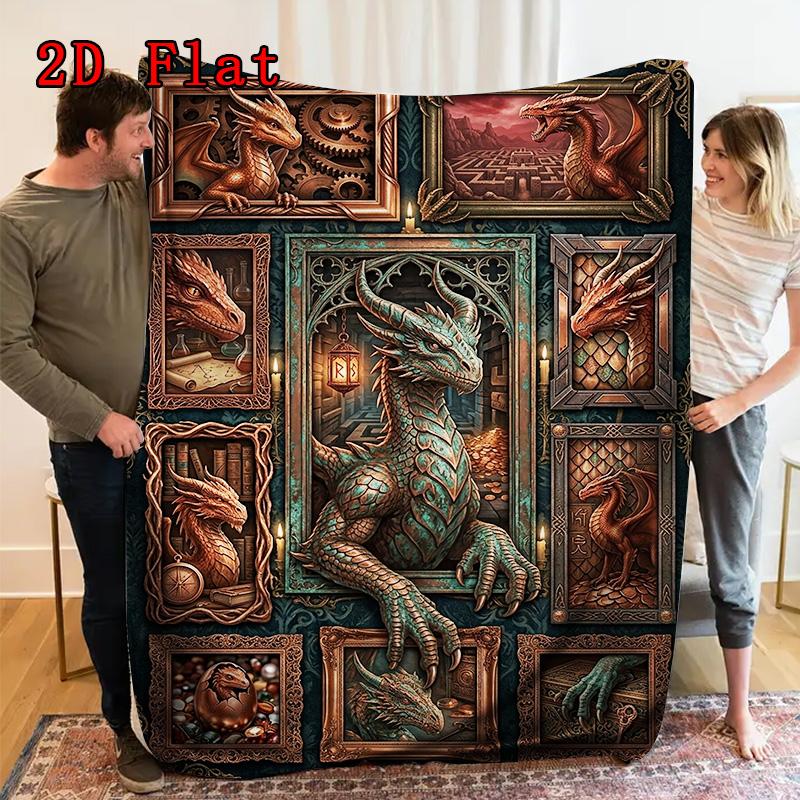 Dragon Legends 2D Flat Pattern Flannel Blanket, High quality All Seasons, Home Decor, Warmth and Comfort, Perfect for Christmas Gifts.