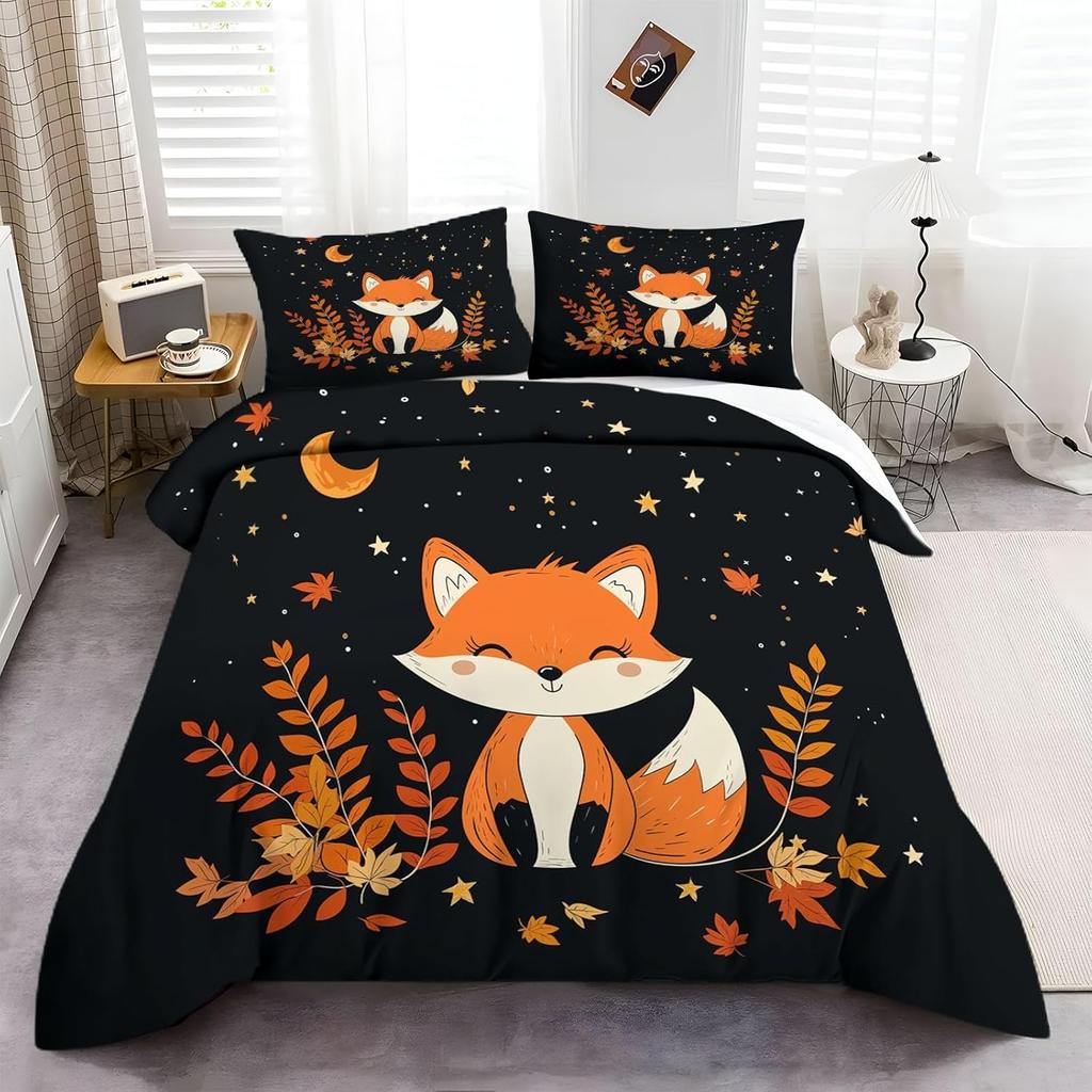 Fox Print Duvet Cover Set For Kids Boys Girls Cartoon Fox 3D Animal Theme Quilt Cover Bedroom Decor 2Pcs Bedcloths Single Size