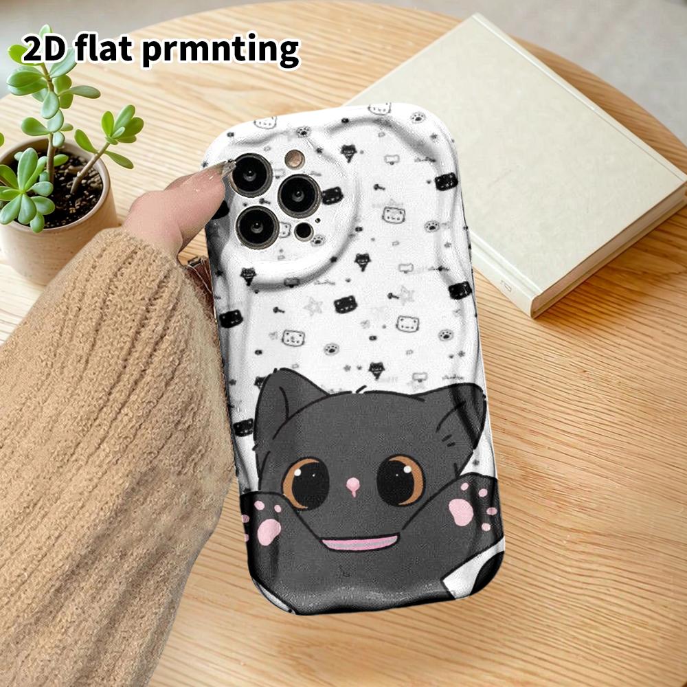 Phone case: 2D flat design suitable for iPhone 18 17 16 15 14 13 Pro film protective case, couple style, little black cat, Christmas and Halloween gif