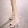 One-word with Stiletto Sandals Women's Summer 2024 New Design Sense Square Head Cross with Open-toed Rhinestone High Heels