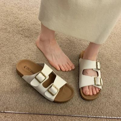 Модная женская обувь 2024 года, базовые женские тапочки, модные повседневные тапочки с пряжкой на ремне, женские новые тапочки на плоской подошве с круглым носком Zapatos