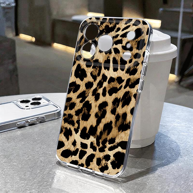 Чехол с леопардовым принтом для iPhone 17 Pro Max Чехол iPhone 16 Pro Max 15 14 13 11 17E Ударопрочный Прозрачный Мягкий ТПУ Силиконовый Чехол