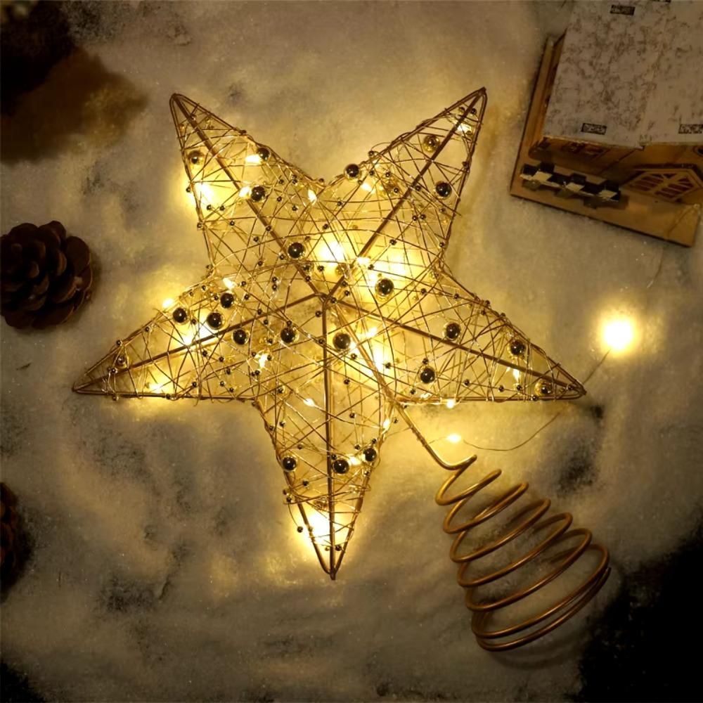 Glitter LED Christmas Tree Topper Star Gold/Silver Xmas Tree Ornaments Shopping Mall