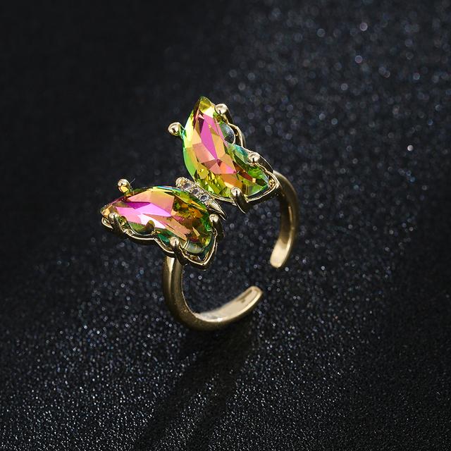 Butterfly Glass Material Romantic Jewelry Bracelet Necklace Earring Set for Women Wedding Dinner Dress Accessories