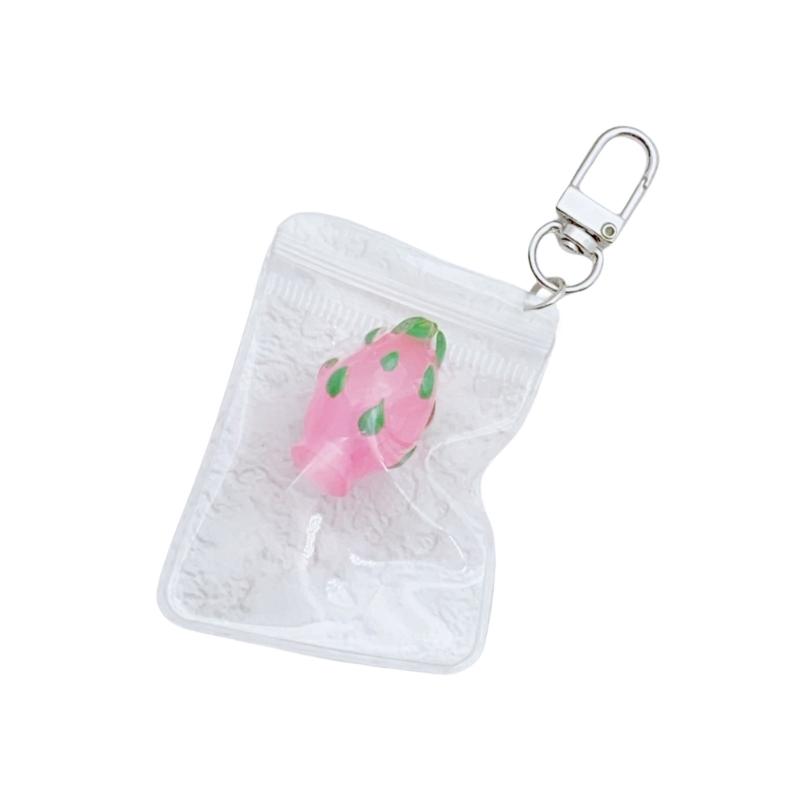 Chic Fruit Themed Clear Keychain Lovely Clear Fruit Bag Key Rings Unique Keychain Accessory Gift for Collectors