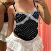 Женский кружевной лоскутный бант в горошек халтер Spice Girl контрастный цвет сексуальный V-образный вырез жилет на талии топ