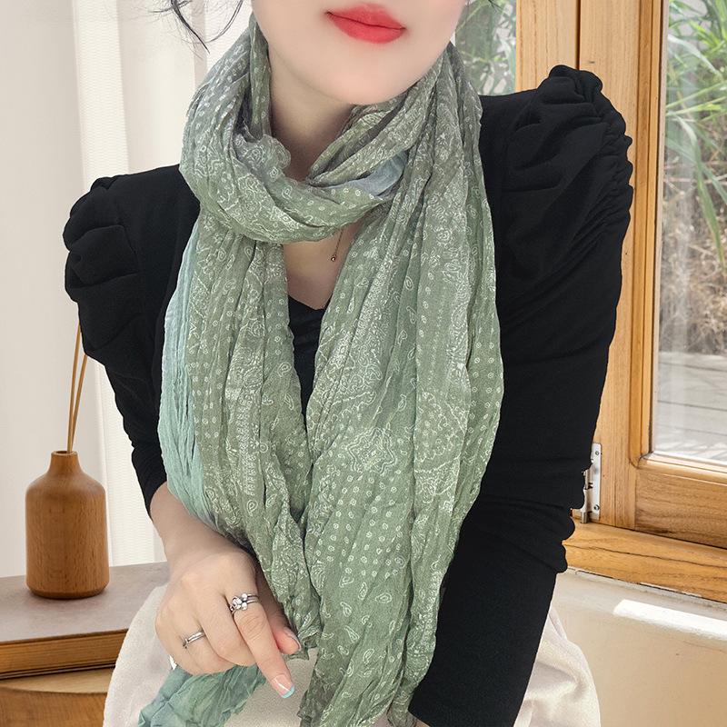 Small Floral Thin Mori Age-reducing Wrinkled Sunscreen Silk Scarf Women's Summer New Versatile Shawl Fashion Trends