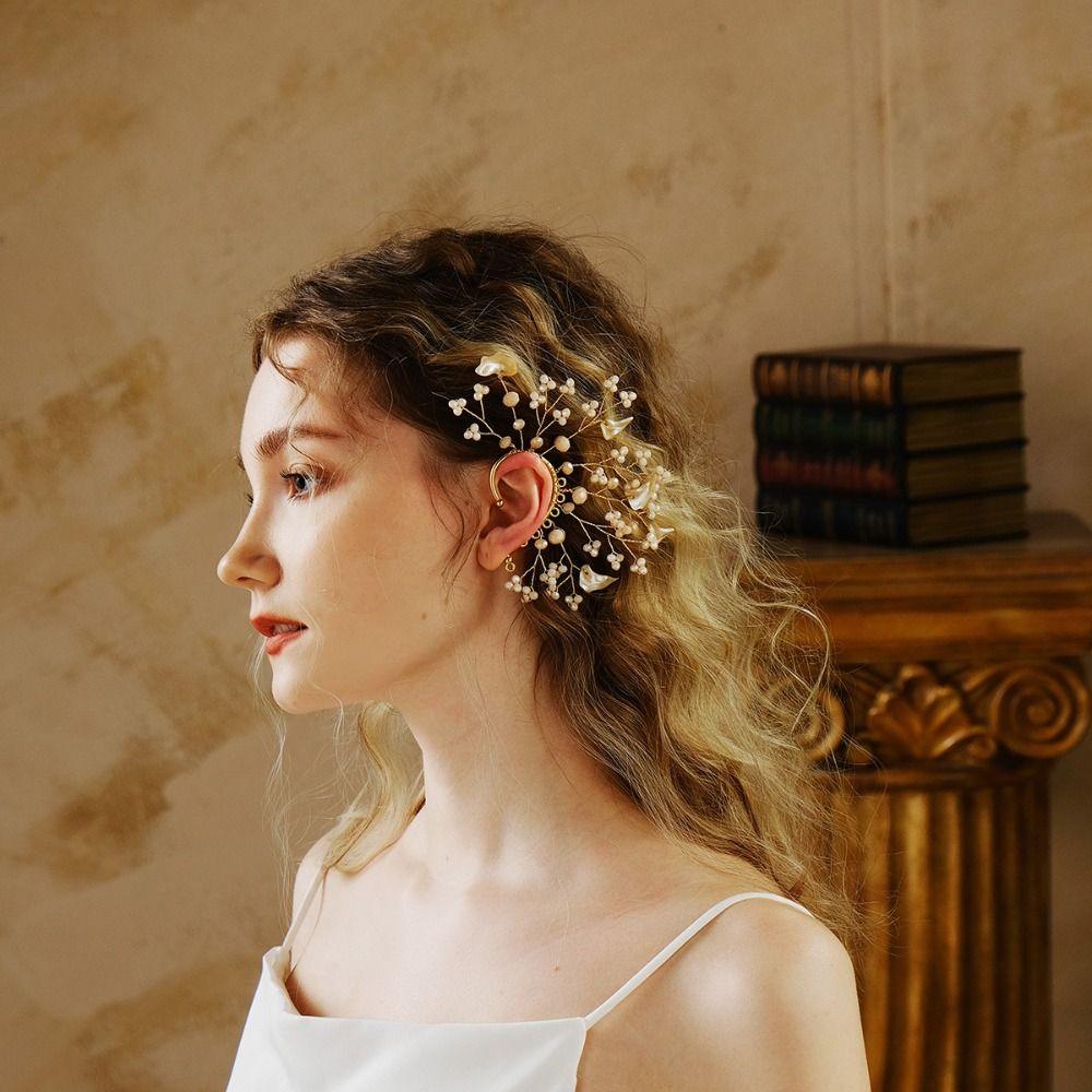 Non-piercing Butterfly Elf Ear Cuff Chic Rhinestone Ear Clips Vintage Pearl Flower Ear Cuffs  Gift