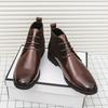 Модные кожаные ботинки с высоким голенищем Бренд Удобные и мягкие Мужские лоскутные ботильоны Деловые Повседневные Мужские кожаные ботинки