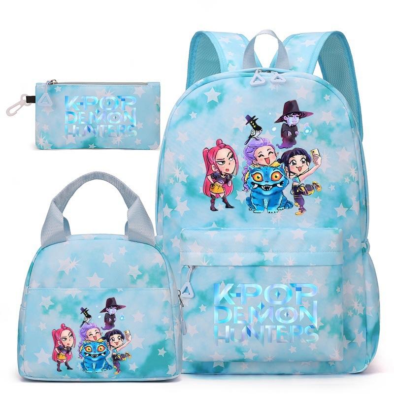 Demon Hunter Backpack Lunch Bag Pencil Case Set for Students - 3-in-1 Durable Waterproof School Supplies Kit less