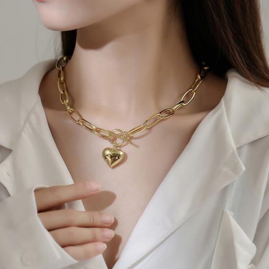 Женское ожерелье, полая цепочка, кулон, преувеличенное полированное чистое цветное сердце, легкое колье для клубной вечеринки