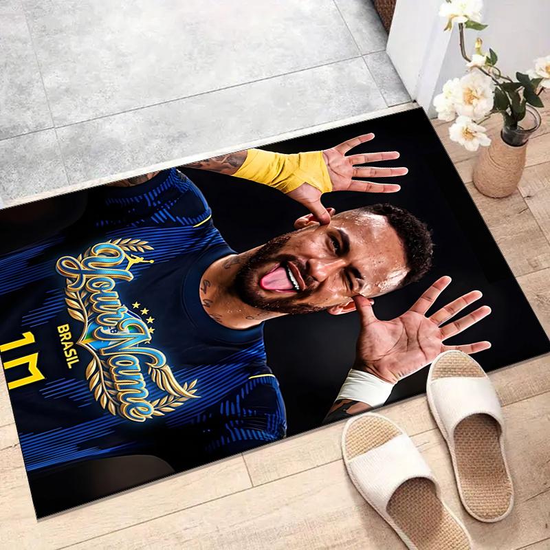 Brazilian football player Design Area Rug Personalized Name- Non-Slip, Soft & Cozy Floor Mat for Living Room, Office - Indoor/Outdoor Carpet