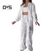 2 шт./компл. женский костюм с воротником-стойкой на молнии с длинными рукавами эластичные манжеты с блестками пальто с эластичной резинкой на талии толстые широкие брюки осенне-зимний спортивный костюм