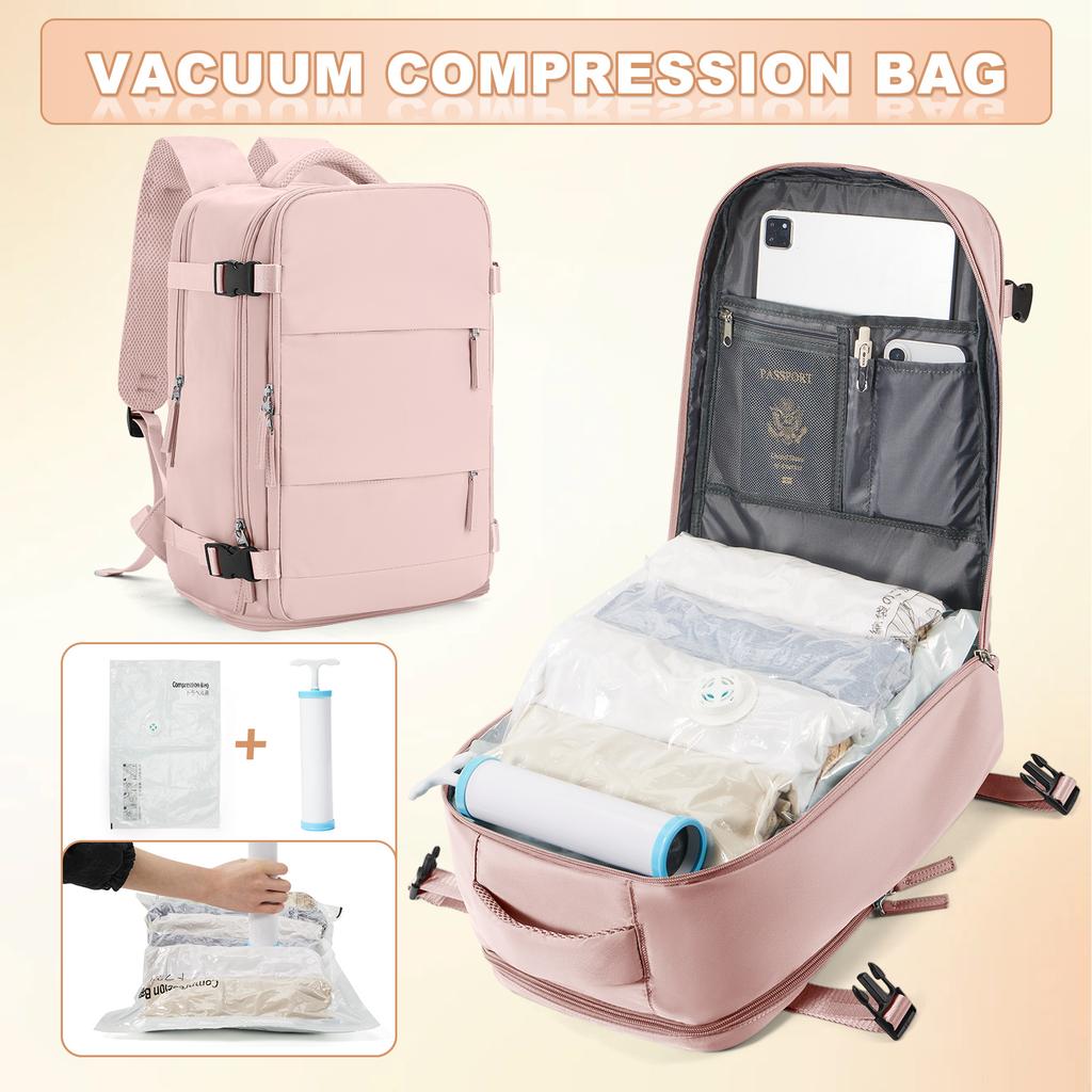 Ryanair 40x25x20 Дорожный рюкзак большой вместимости, складная сумка для походов с вакуумными пакетами и ручным компрессионным насосом, рюкзак для хранения