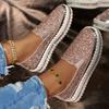 Plus Size 2025 Platform slip On Women's Vulcanize Shoes Outdoor Flat with Crystal Sneakers Bordered Ladies Casual Shoes