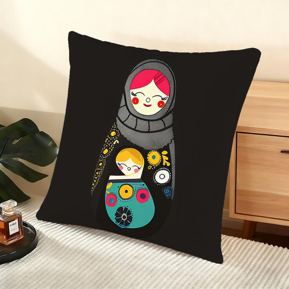 Matryoshka Doll Russia Art Cushion Cover Soft Short Plush Pillow Cover Smooth Cozy Texture Aesthetic Cushion Case Home Decor