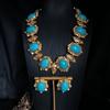 Ретро Мода Бирюзовое Короткое Позолоченное Ожерелье и Серьги Элегантные и Универсальные Женские Украшения