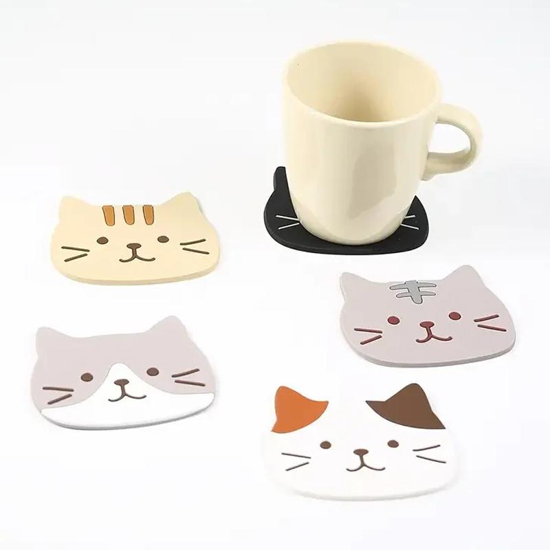 1 шт. Милая подставка под чашку с кошкой, ПВХ, нескользящая и защищающая от ожогов, коврик под миску, силиконовая изоляционная подкладка под чайную чашку