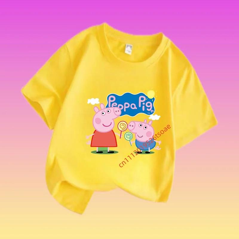 Peppa Pig Children's Cotton Short-sleeved Boys' Sports Shirt, Girls' Casual Top, Summer T-shirt with Cartoon Print