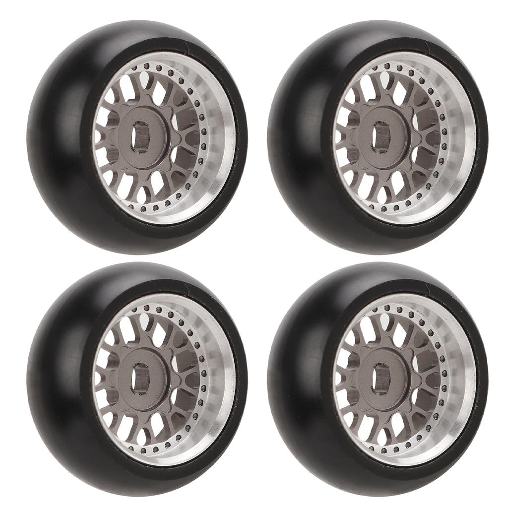 4pcs RC Drift Tire Aluminum Alloy Stable Flexible Drift Car Tyre for Wltoys 1 28 RC Car Titanium Color