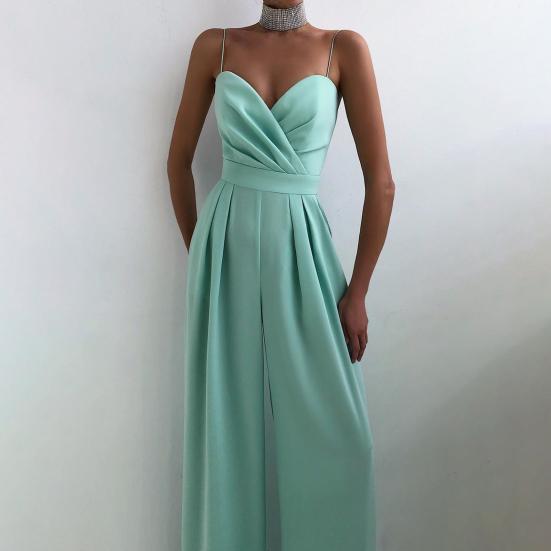 Женский комбинезон с широкими штанинами, высокой талией, элегантный глубокий V-образный вырез, открытая спина, комбинезон на бретелях для банкета