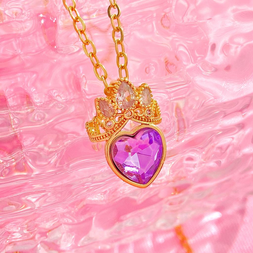 Crown Diamond-set Fashion Personality Hollow Love Pendant Temperament Simple Peach Heart Women's Necklace Collarbone Chain Accessories Necklace