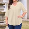 Women's Fashion Large Size Solid Color V-Neck Three-quarter Sleeve Top