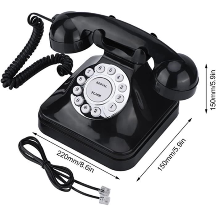 Téléphone Fixe - SXHLSELLER - Rétro Noir - Multifonctionnel - Base Antidérapante - Sonnerie Traditionnelle