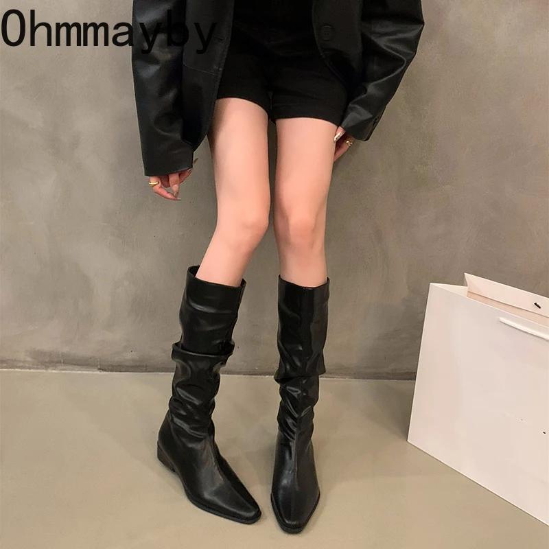 Мода тонкие женские сапоги до колена модные длинные ботильоны с завязками на квадратном каблуке осенне-зимняя обувь