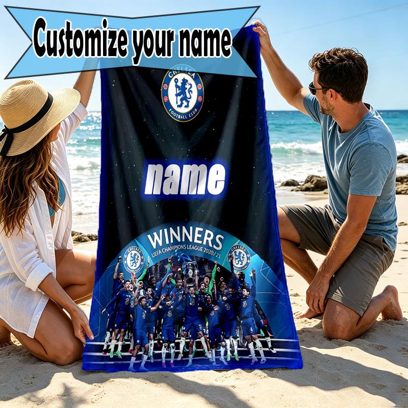 Custom Name Personalized Chelsea F.C Print Beach Towel, for Trip Camping Beach Party Home Decor, Birthday Gift for Family & Friends