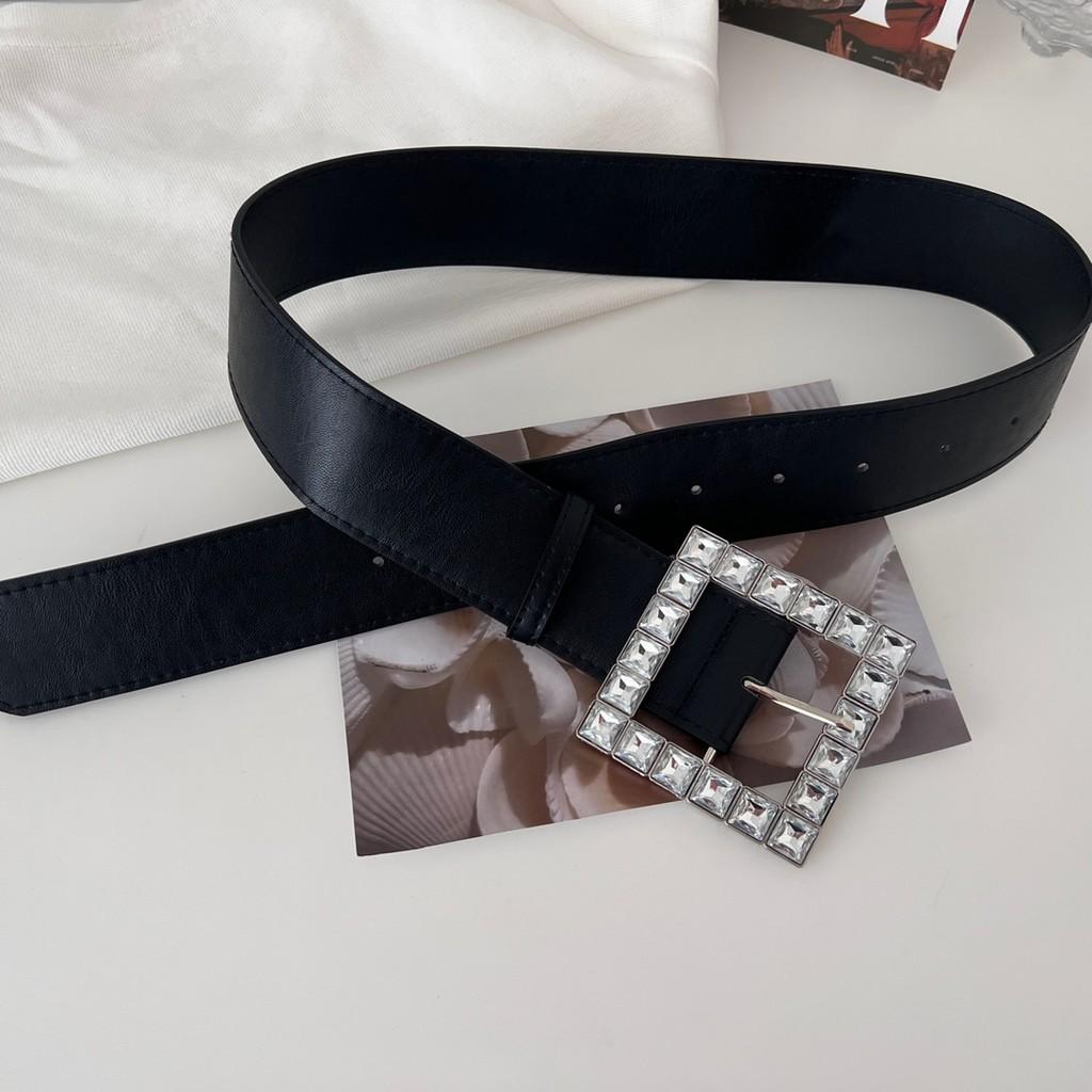 Stylish Black Wide Pu Leather Belt For Women With Rhinestone Accents For Fashionable Outfits