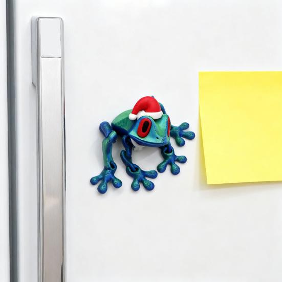 2Pcs Christmas Frog Fridge Magnet 3D Printed Movable Joints Santa Hat Frog Articulated Animal Figurine Magnetic Frog Refrigerator Decoration