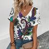 Летняя женская модная футболка с ретро-цветочным принтом и V-образным вырезом, футболки, женская повседневная одежда с коротким рукавом, винтажный наряд для активного отдыха
