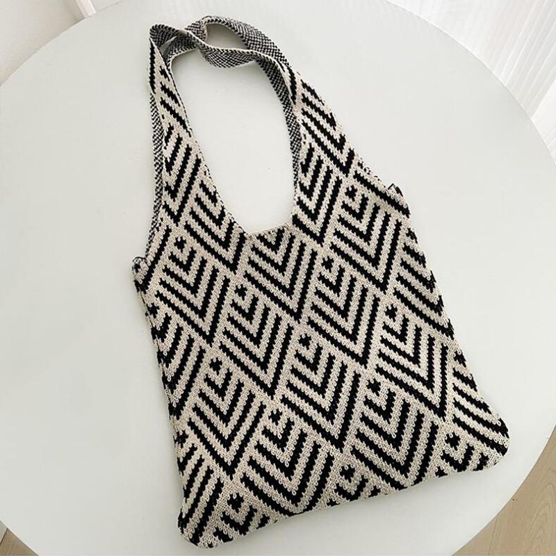 Yogodlns Винтажная геометрия крючком сумки для покупок вязаные сумки большой емкости сумка через плечо модная книжная упаковка для женщин путешествия